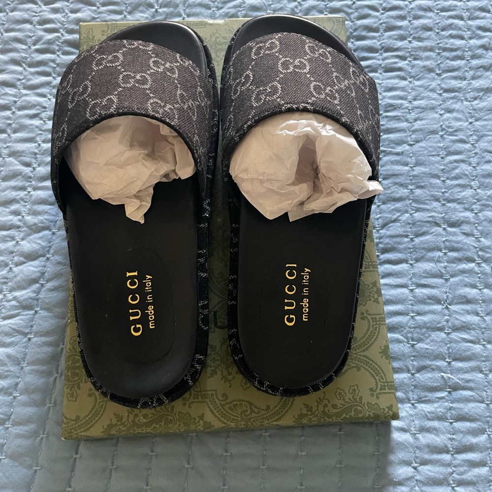 Monogram Black Slide Sandals